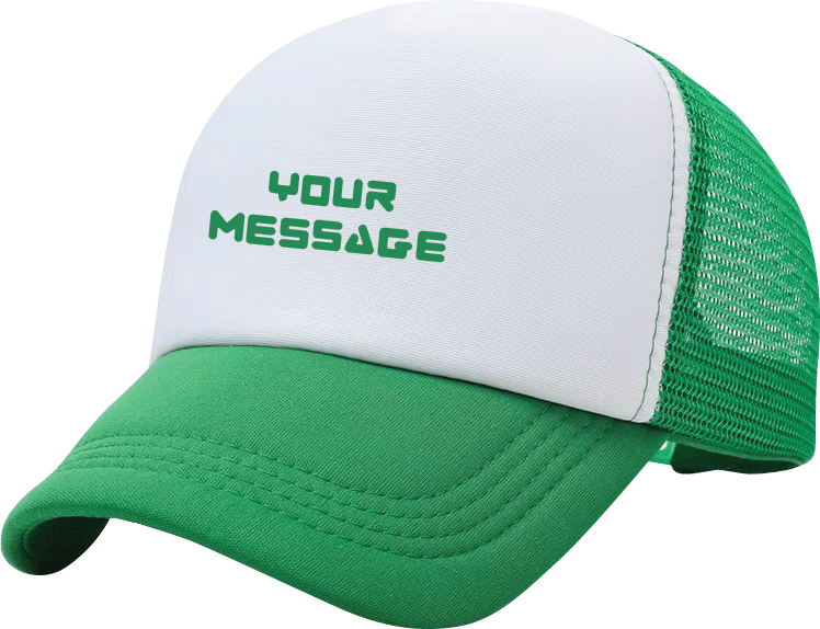 branded green white tracker cap